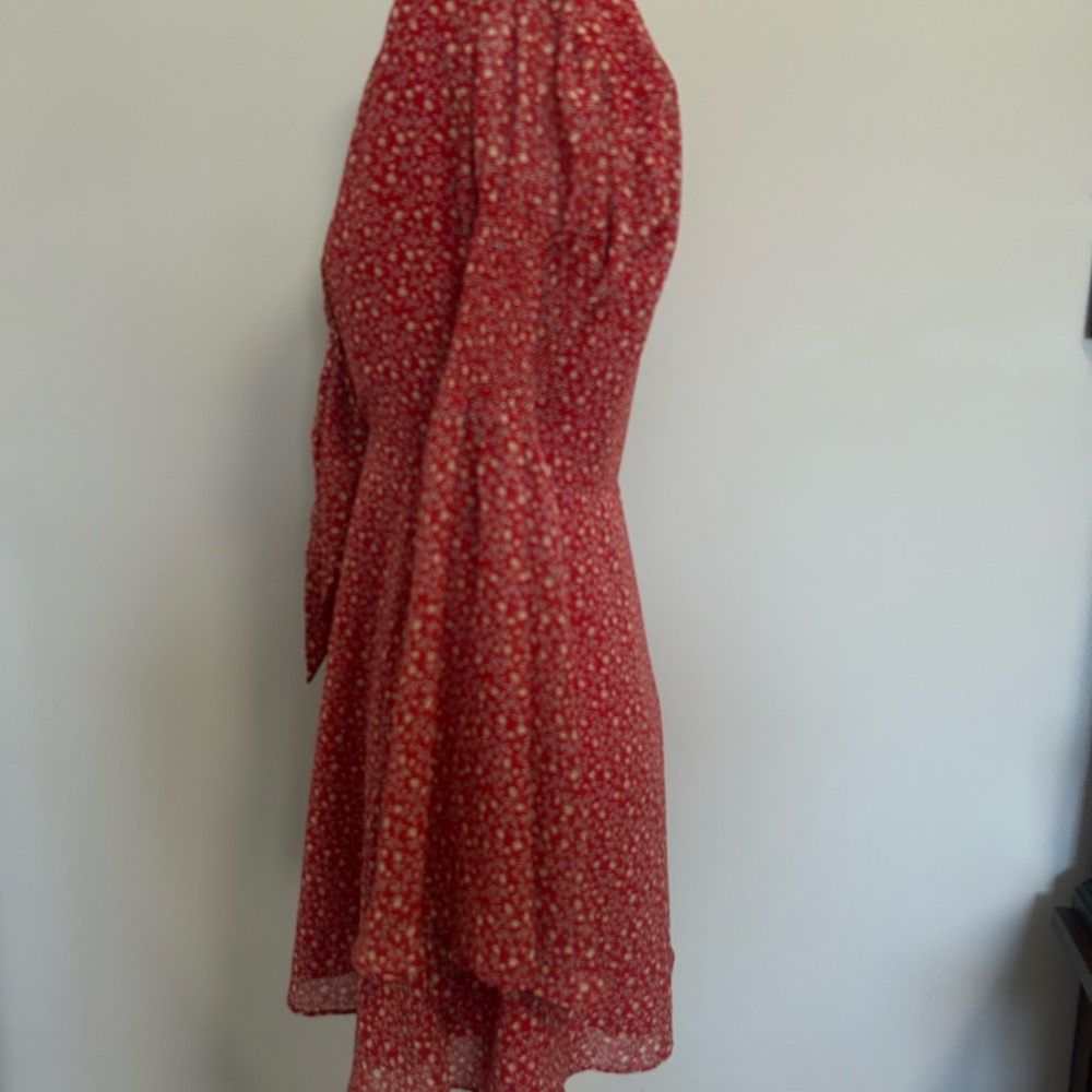 Vici Red Floral Tie-Front Long Sleeve Dress - Picture 5 of 13